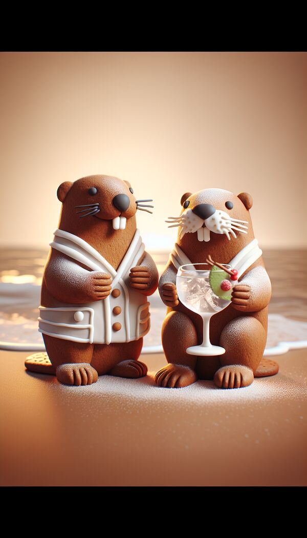 a beaver and a sea otter at the beach with gin tonic